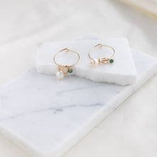 Load image into Gallery viewer, Pearl x Emerald Hoops