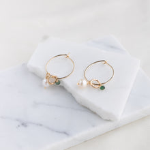 Load image into Gallery viewer, Pearl x Emerald Hoops