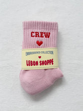 Load image into Gallery viewer, Embroidered Crew Socks, Strawberry Milk