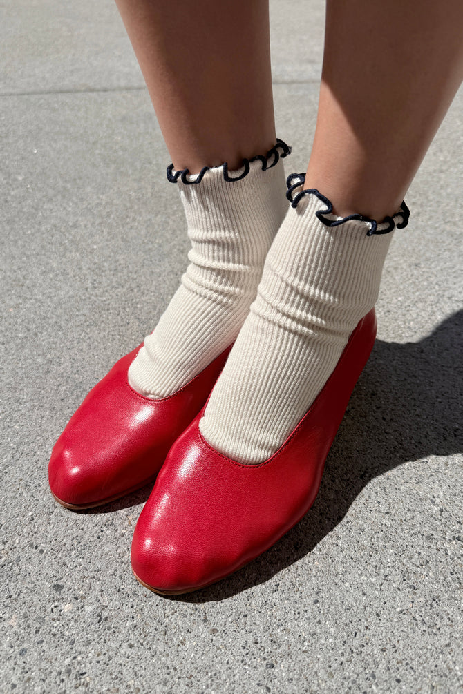Ruffled Modal Socks, Soft White / Navy