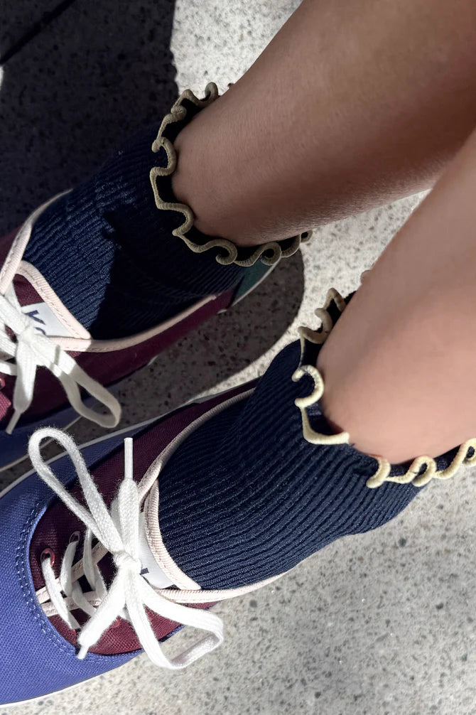 Ruffled Modal Socks, Navy / Butter