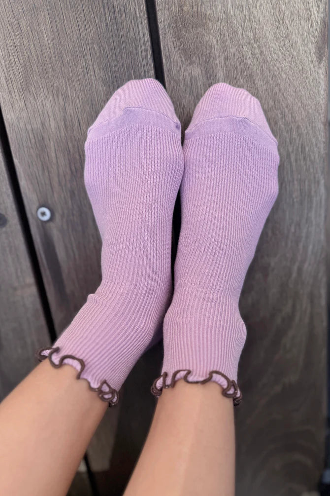 Ruffled Modal Socks, Lilac / Brown