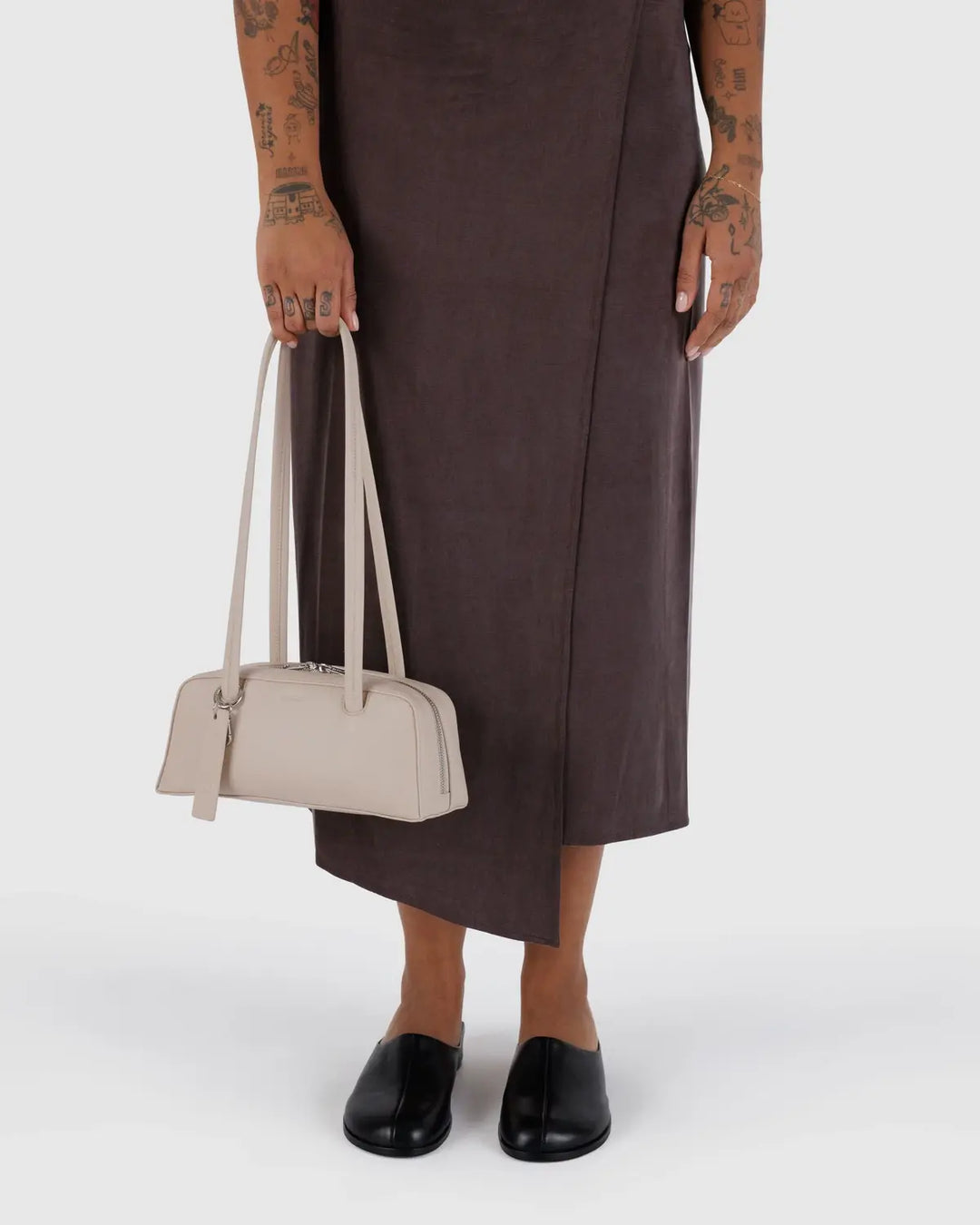 BAGGU Small Recycled Leather Bowler Bag, Stone