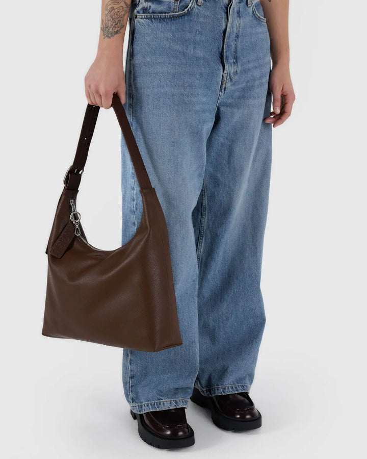 BAGGU Recycled Leather Shoulder Bag, Brown