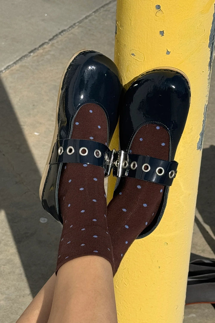 Polka Dot Sneaker Socks, Cacao Blue