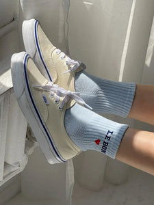 Embroidered Crew Socks, Sky Blue