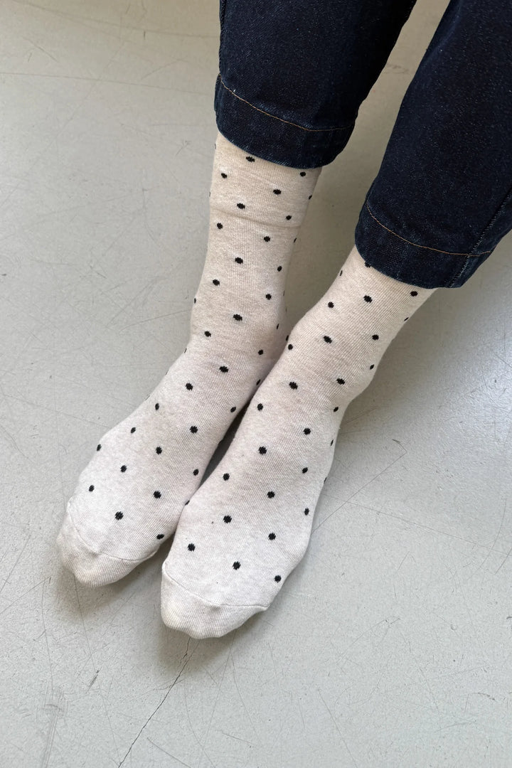 Polkadot Sneaker Socks, Oatmeal/Black