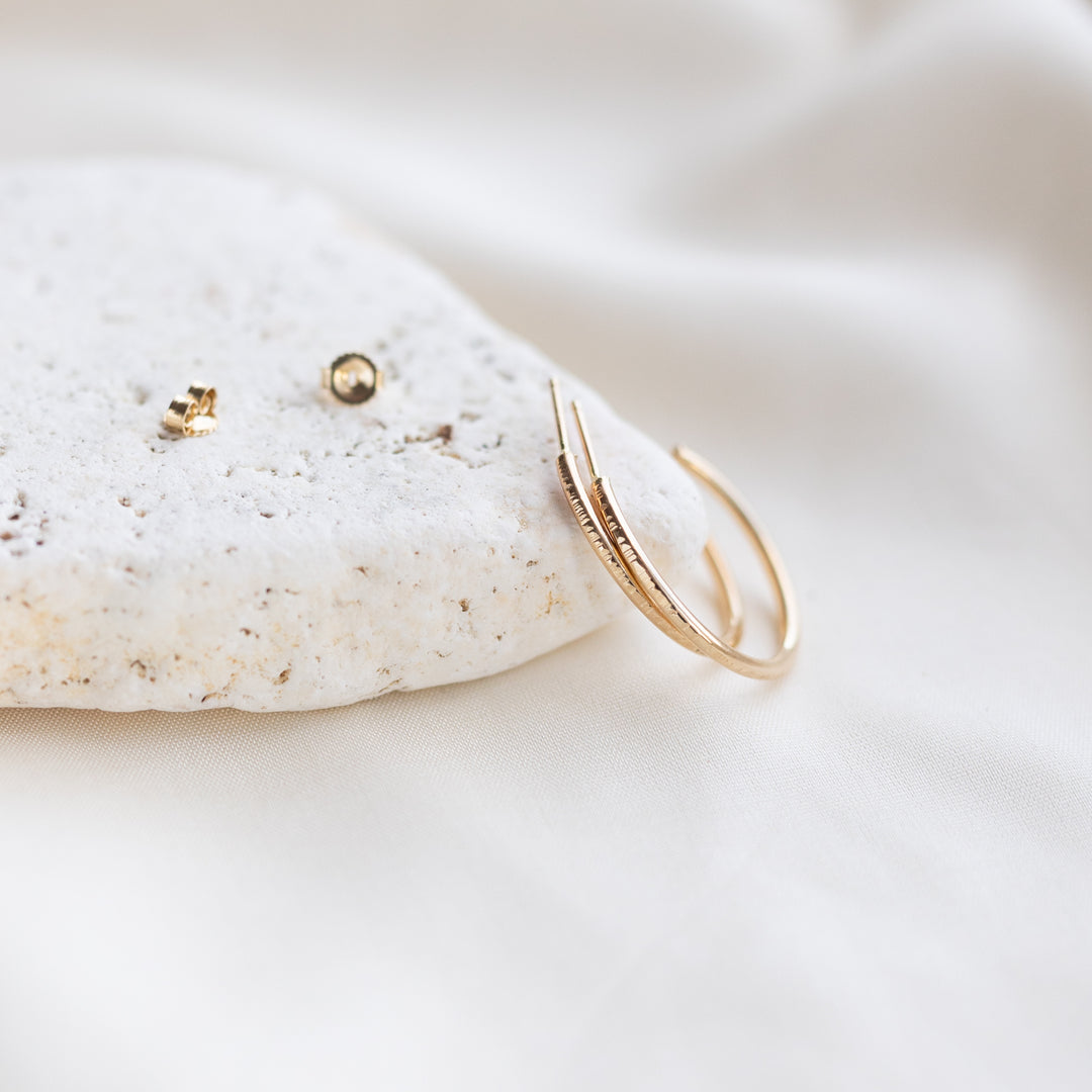 14k Hammered Hoops