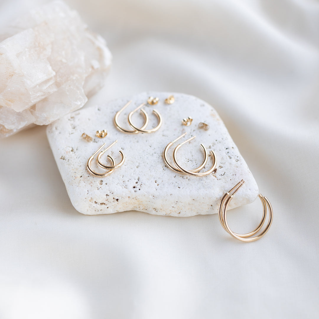14k Hammered Hoops