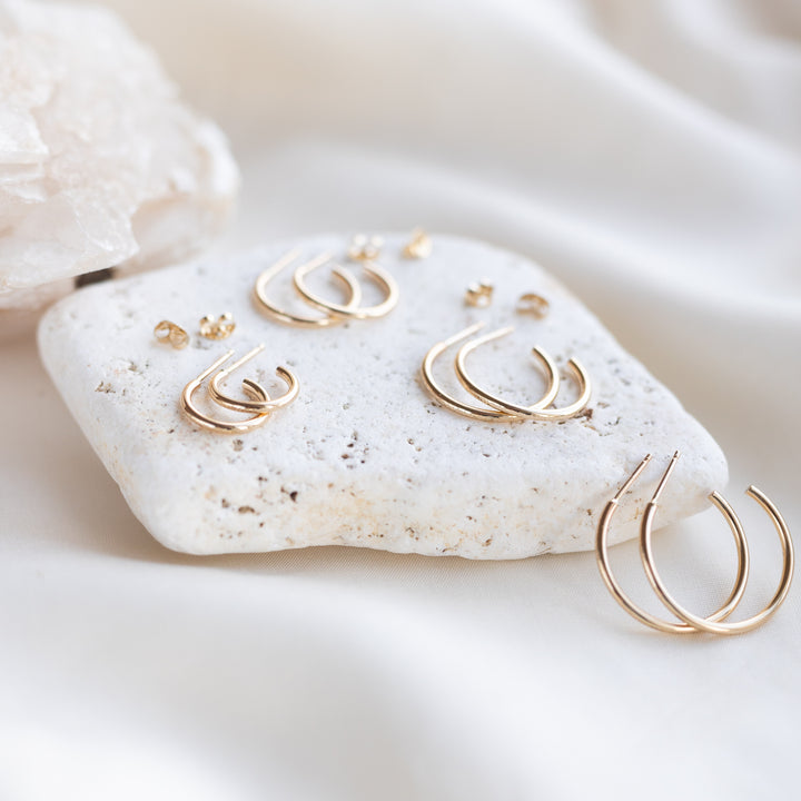14k Hammered Hoops