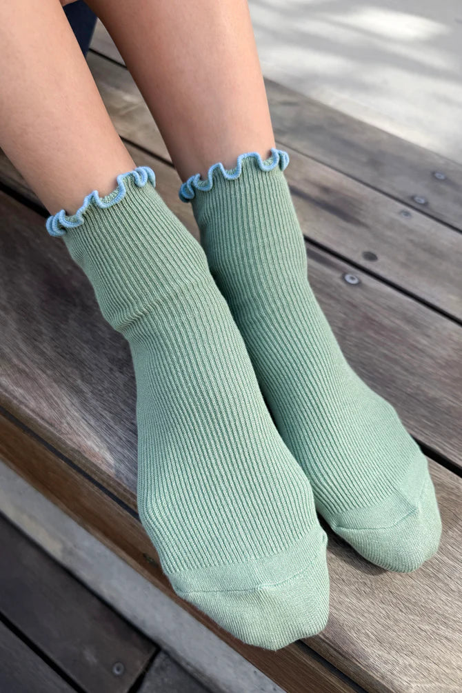 Ruffled Modal Socks, Sea Glass / Powder Blue
