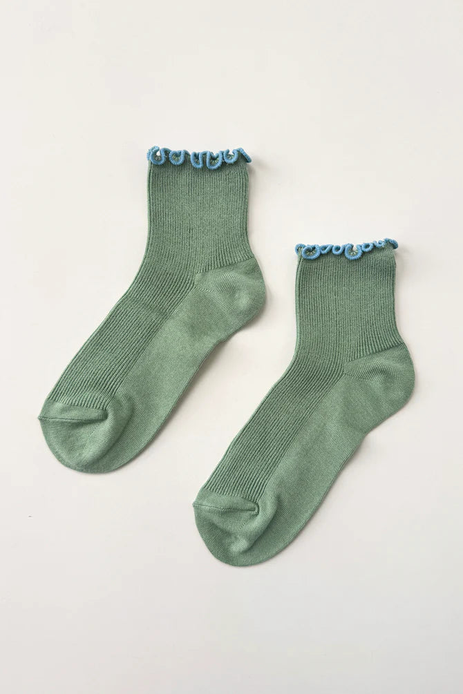 Ruffled Modal Socks, Sea Glass / Powder Blue