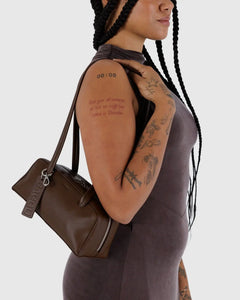 BAGGU Small Leather Bowler Bag, Brown