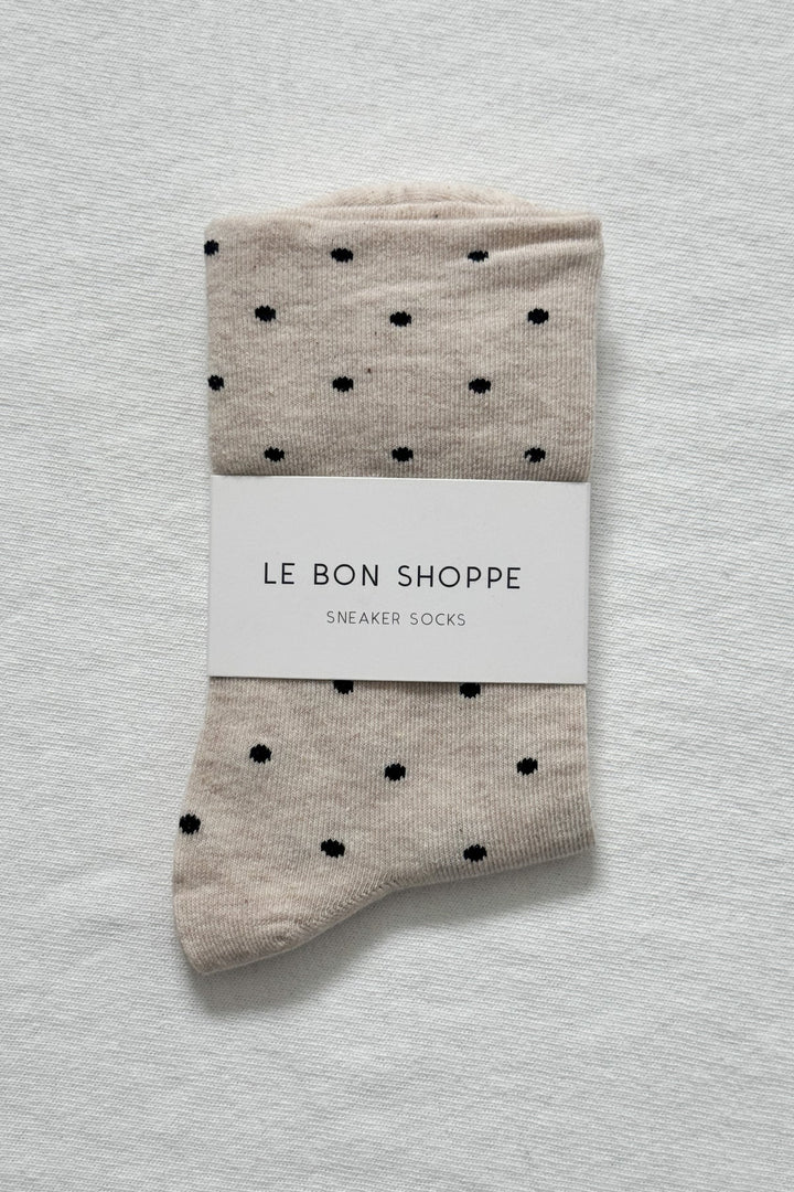 Polkadot Sneaker Socks, Oatmeal/Black