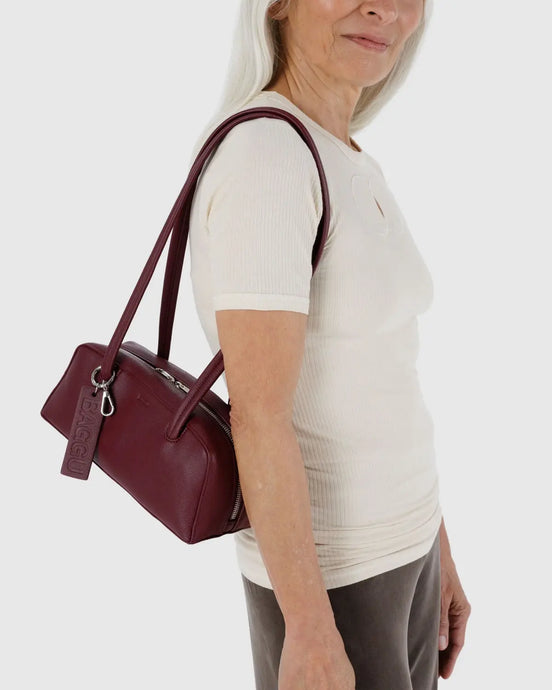 BAGGU Small Recycled Leather Bowler Bag, Mahogany