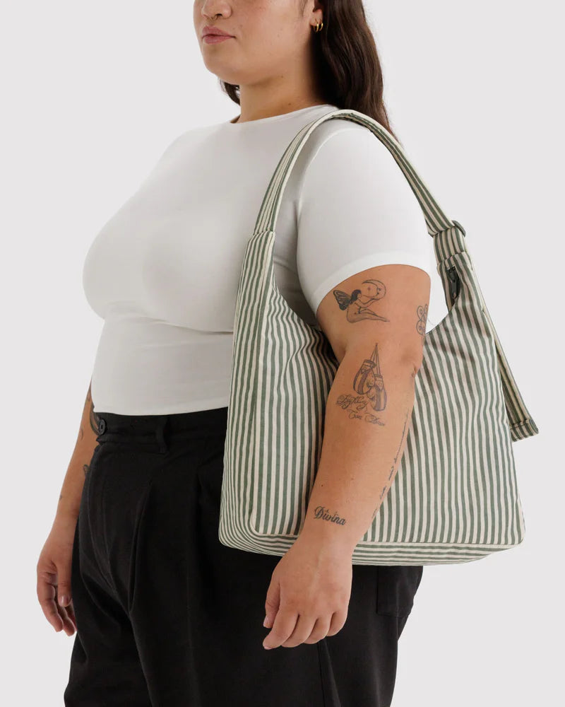 BAGGU Nylon Shoulder Bag, Sage Stripe