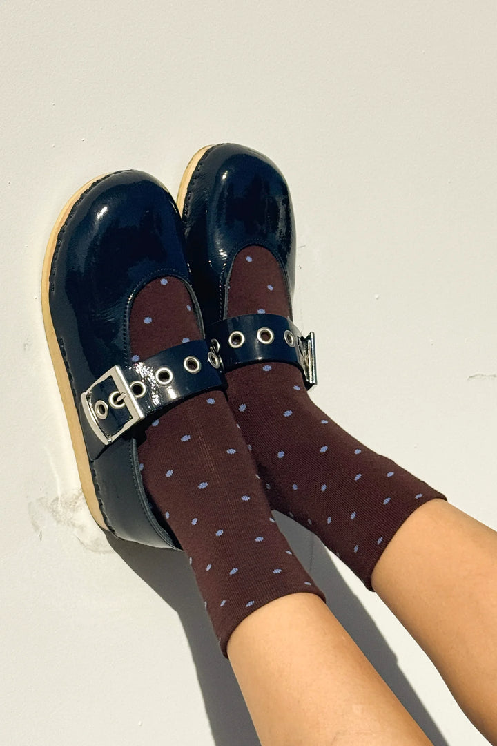 Polka Dot Sneaker Socks, Cacao Blue