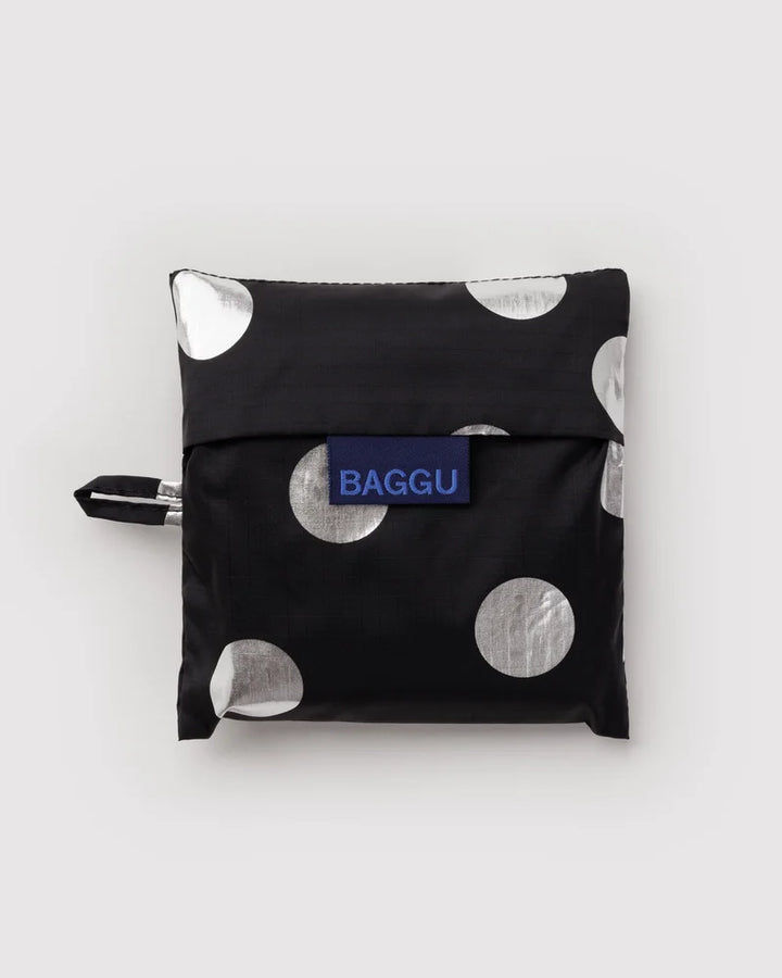 BAGGU Reusable Bag, Silver Metallic Polka Dot