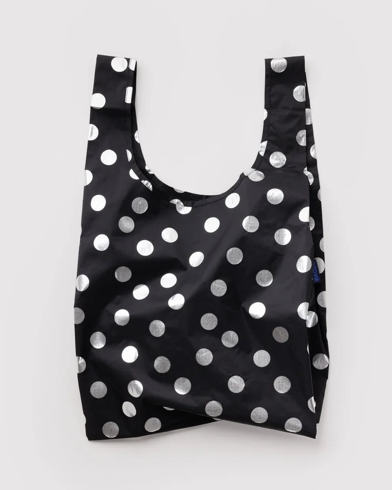 BAGGU Reusable Bag, Silver Metallic Polka Dot