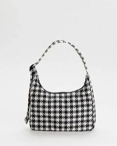 BAGGU Mini Nylon Shoulder Bag, Black & White Pixel Gingham
