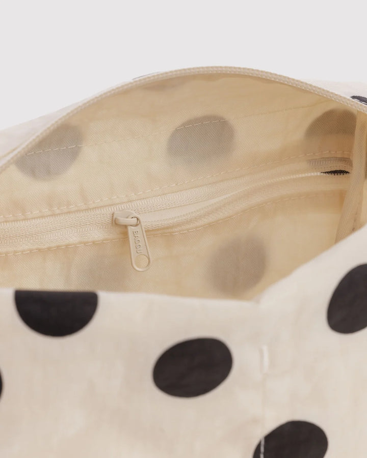 BAGGU Cosmetic Bag, Cream &amp; Black Polka Dots