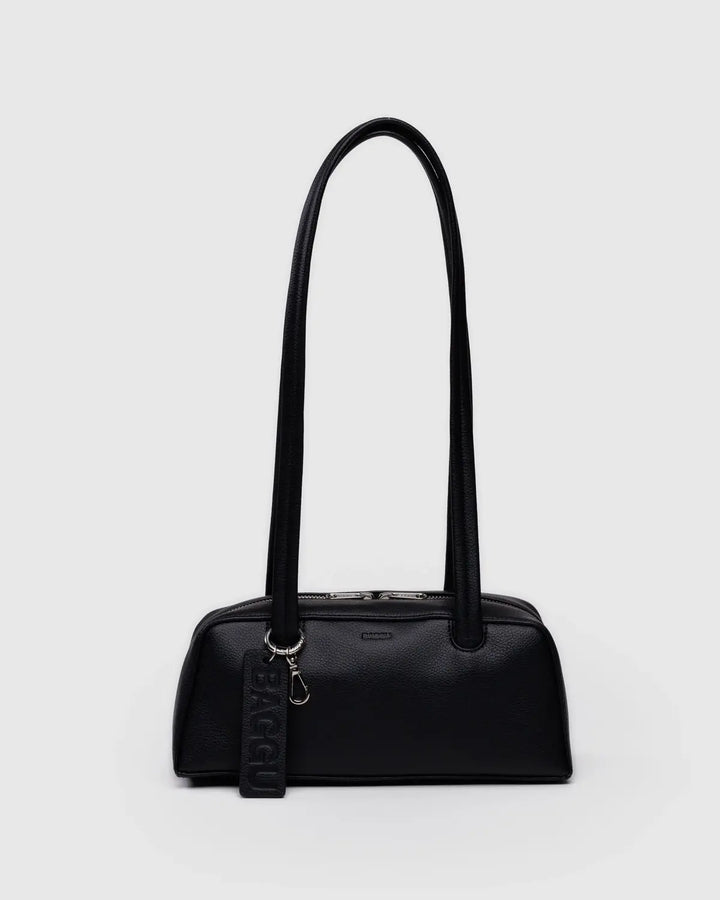 BAGGU Small Recycled Leather Bowler Bag, Black