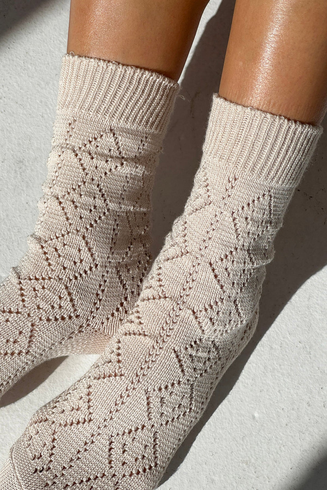 Modal Eyelet Socks, Oyster
