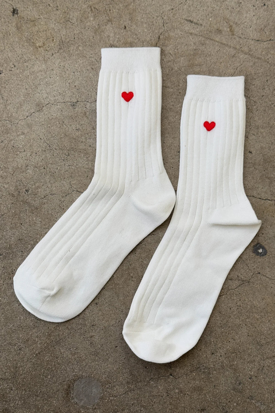 Embroidered Her Socks, Classic White + Heart