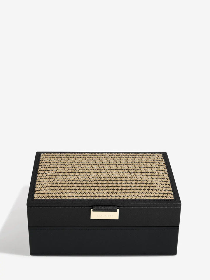 Classic Black Raffia Jewellery Box, Set of 2