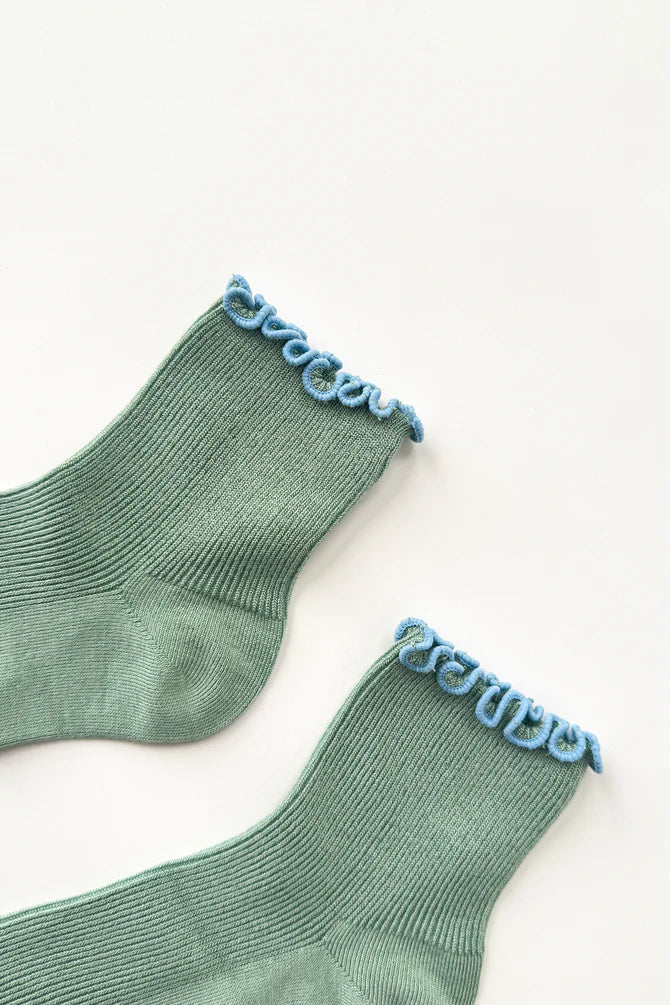 Ruffled Modal Socks, Sea Glass / Powder Blue