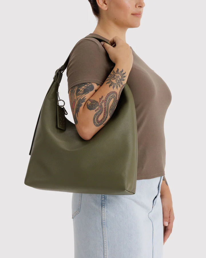 BAGGU Recycled Leather Shoulder Bag, Loden