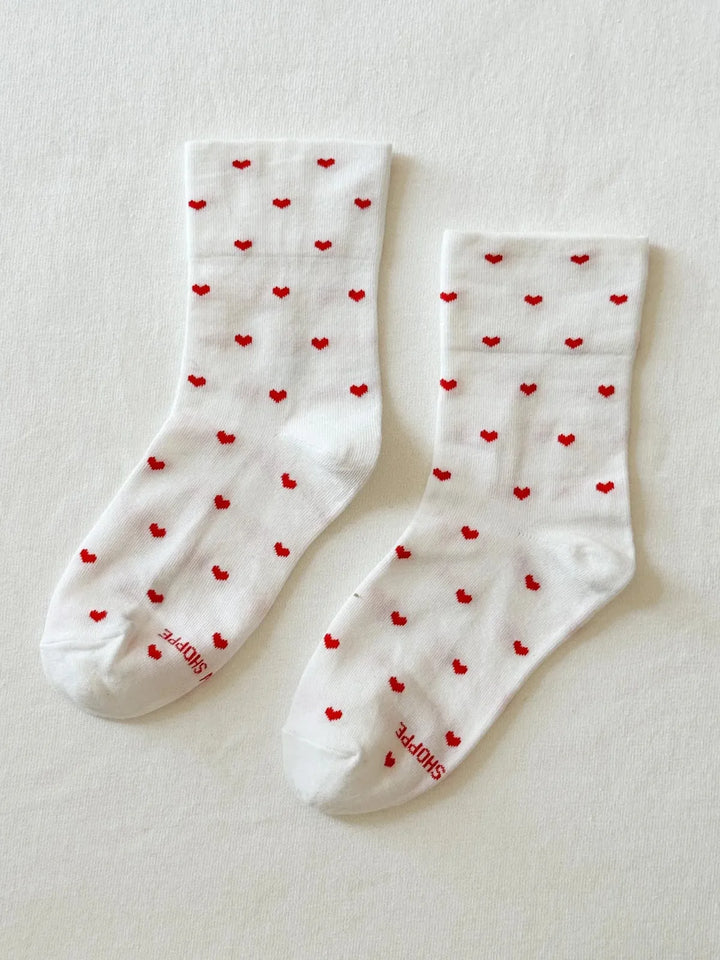 Sneaker Socks, Heart White/Red