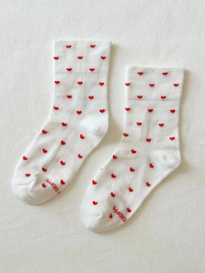 Sneaker Socks, Heart White/Red
