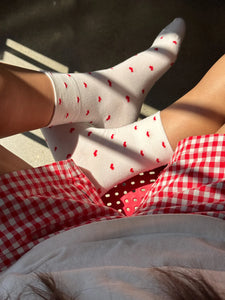 Sneaker Socks, Heart White/Red