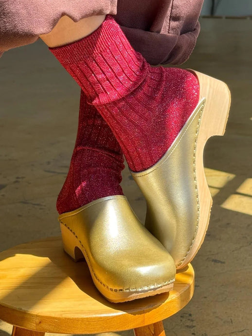 Glitter Socks, Carmine Red