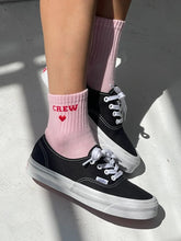 Load image into Gallery viewer, Embroidered Crew Socks, Strawberry Milk