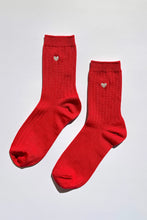 Load image into Gallery viewer, Embroidered Her Socks, Classic Red + Heart