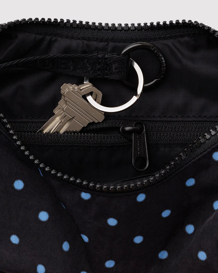 BAGGU Small Crescent Bag, Black &amp; Sky Blue Micro Dot