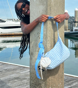BAGGU Crescent Bag, Light Blue Gingham