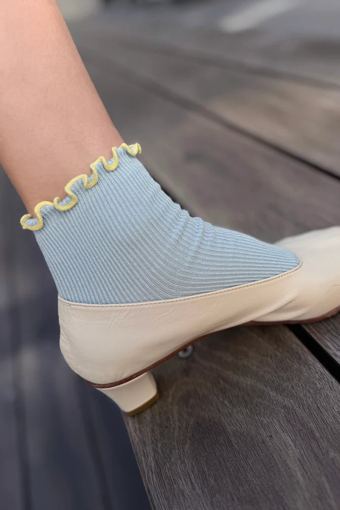 Ruffled Modal Socks, Baby Blue / Butter