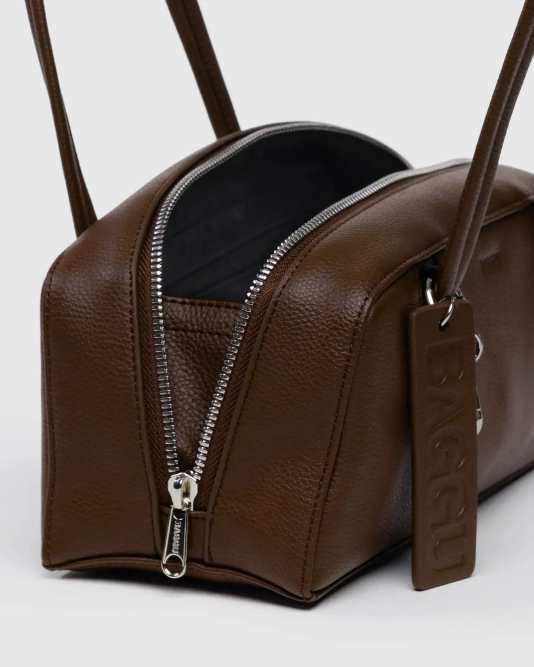 BAGGU Small Recycled Leather Bowler Bag, Brown
