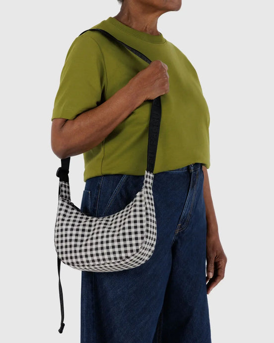 BAGGU Small Crescent Bag, Black & White Gingham