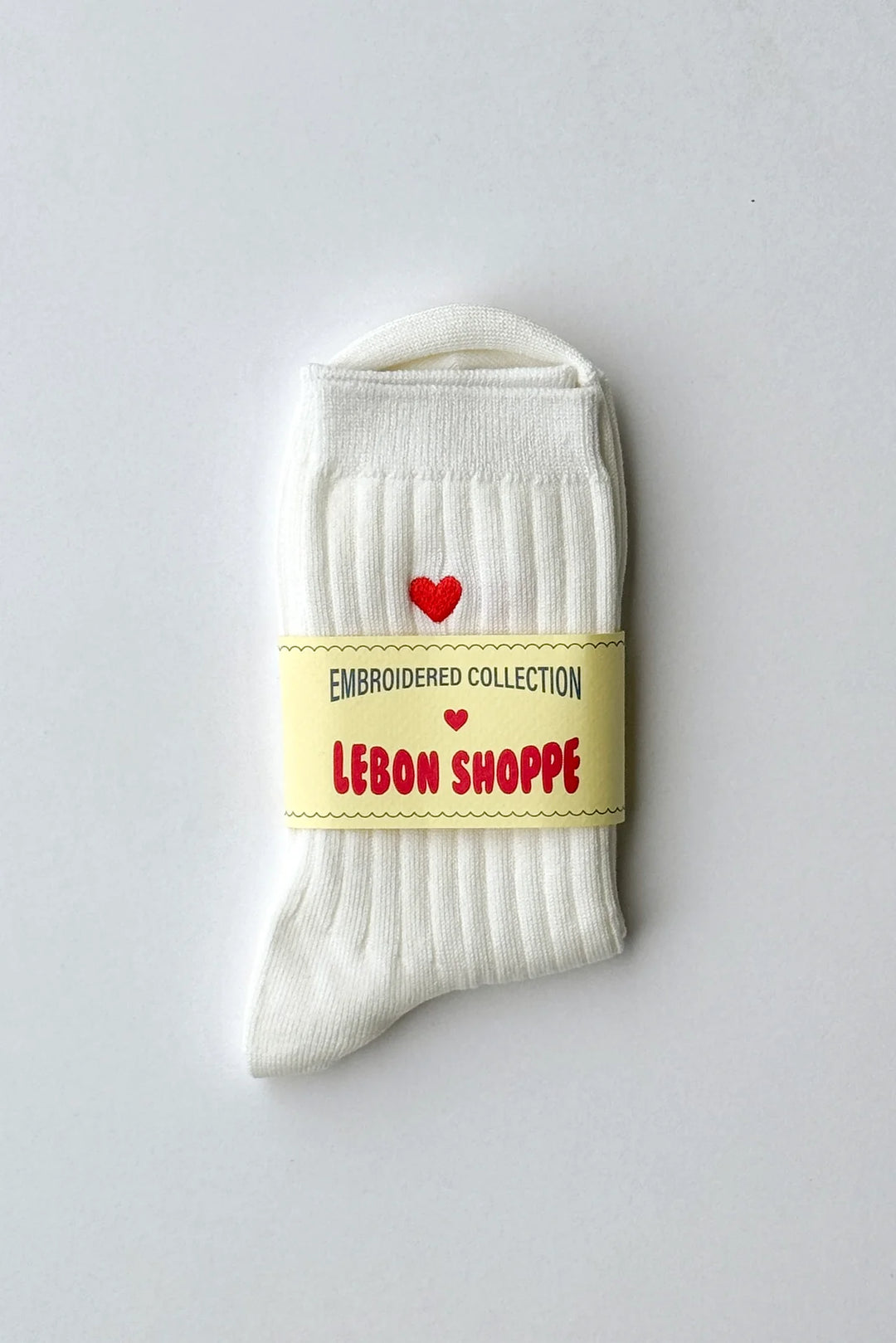 Embroidered Her Socks, Classic White + Heart
