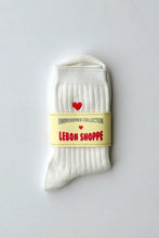 Load image into Gallery viewer, Embroidered Her Socks, Classic White + Heart