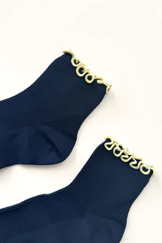 Ruffled Modal Socks, Navy / Butter