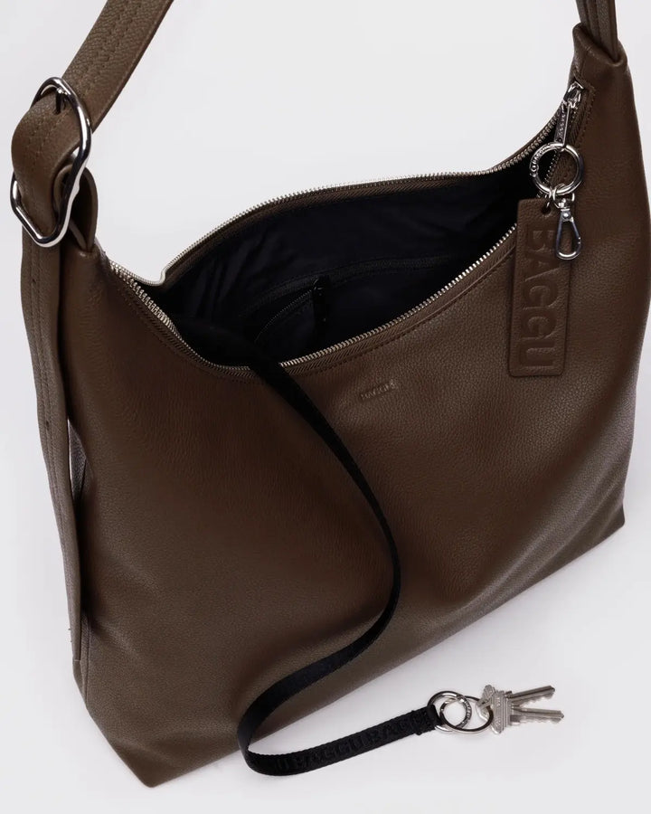 BAGGU Recycled Leather Shoulder Bag, Brown