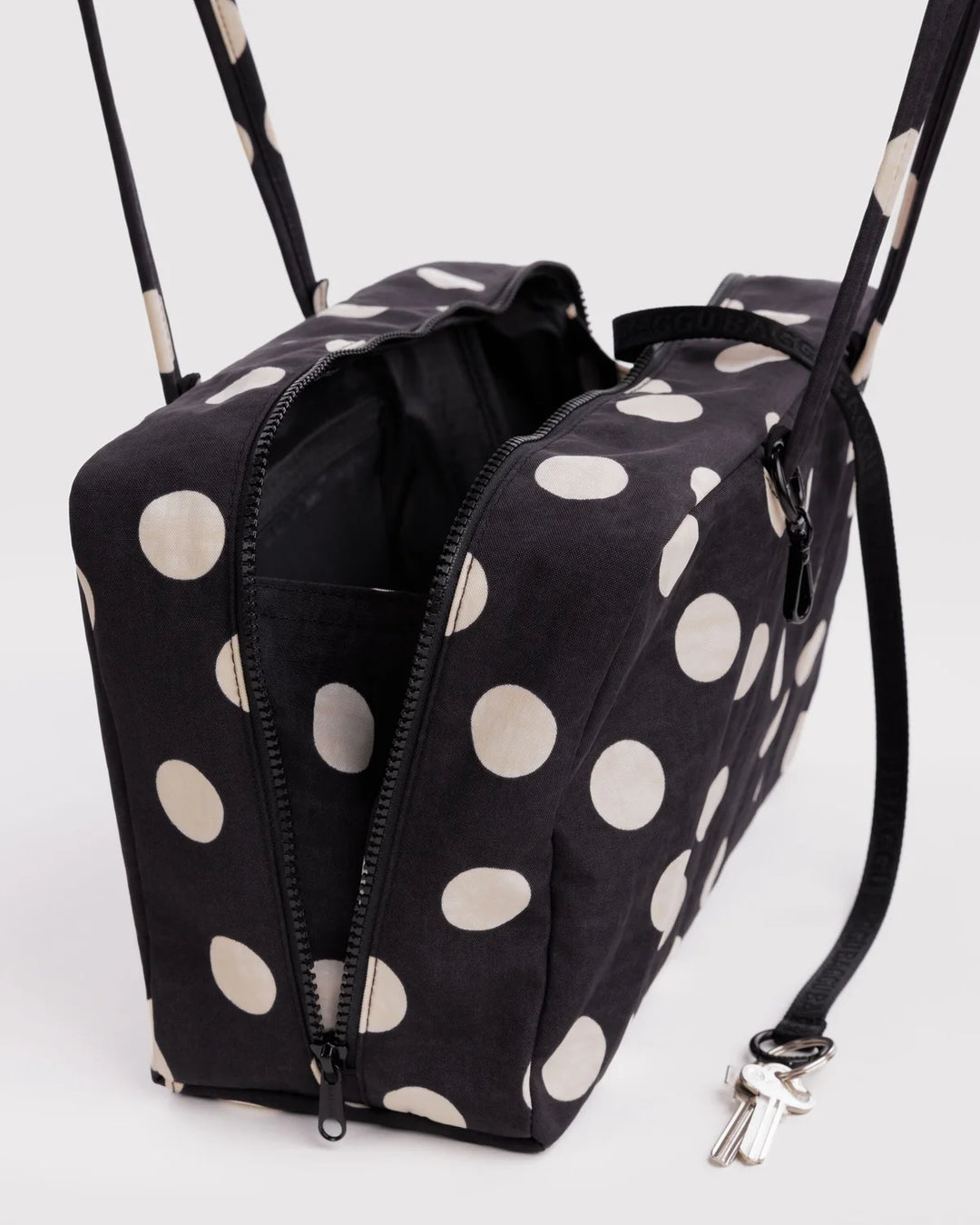 BAGGU Medium Bowler Bag, Black &amp; Cream Polka Dot