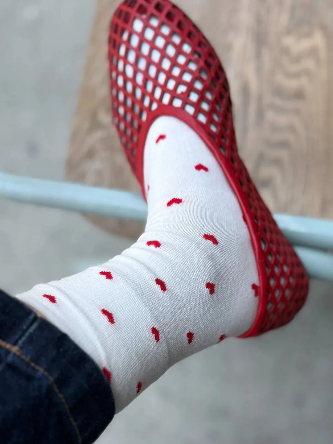 Sneaker Socks, Heart White/Red