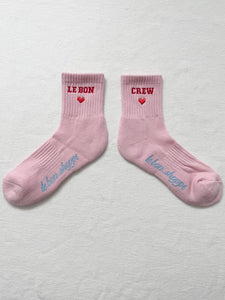 Embroidered Crew Socks, Strawberry Milk