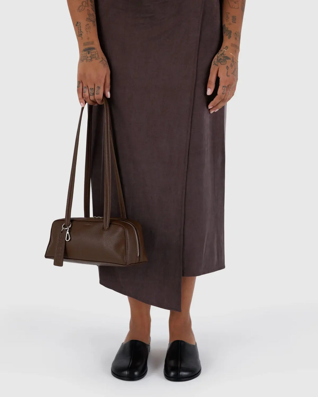 BAGGU Small Recycled Leather Bowler Bag, Brown